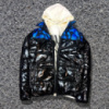 Куртка зимняя черного цвета лаковая с голубыми бабочками 7-375