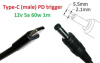 Кабель-перехідник для роутера тригер PD 12v Type-C (max 5a, 100w) на 5.5x2.1mm 1m з USB Type-C (male) Power Delivery PD тригер (A
