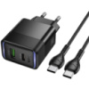Мережевий зарядний пристрій Hoco CS112A Lounge PD30W+QC3.0 + cable Type-C to Type-C Black