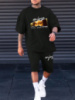 Комплект футболка та шорти чорного кольору з ДТФ принтом (оверсайз)