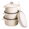 Набор чугунной посуды 1/2/3/4 л эмалированный 3 кастрюли сковорода, комплект кухонной утвари для готовки Бежевый HP-1-6-WHITE