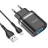 Сетевое зарядное устройство Hoco N1 USB черное + кабель USB to Lightning