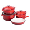 Набор чугунной посуды для приготовления 3 кастрюли и сковорода с эмалированным покрытием Красный HP-1-4
