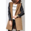 Женское пальто рукава кожа, кашемировое пальто, жіноче пальто