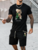 Чорний чоловічий легкий літній спортивний костюм-двійка з трендовим принтом