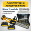 Акумуляторна ланцюгова пила 30 см 21 В з двома акумуляторами та зарядкою