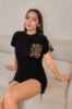 Жіноча футболка з леопардовими вставками «Esme» оптом від виробника | Норма| Розпродаж моделі Чорний, 42-44