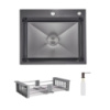 Комплект Lidz Handmade H6050HB Мийка для кухні інтегрована Decor Black PVD Honeycomb у комплекті з дозатором + Lidz K01G Корзина для кухонної мийки