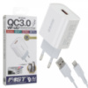 Сетевое зарядное устройство USB с кабелем USB WK Lightning WP-U57-L-White 1 м