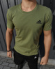 Чоловічий комплект Adidas футболка хакі + шорти