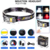 Налобный фонарик YY-19B-3SMD+2COB(white+yellow+red), Motion Sensor, Li-Ion аккумулятор, ЗУ Type-C, магнит, Box