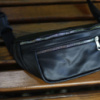 Бананка из натуральной кожи, сумка мужская-женская барсетка черная c BQ-548 серебряным замком