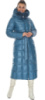 Куртка женская зимняя длинная с опушкой из кролика на капюшоне и поясом - 59485 аквамариновый цвет