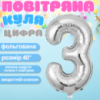 Воздушный шар в виде цифры 3 серебро,40 дюймов, фольгированый, для праздников для дня рождения,