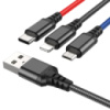 Кабель Hoco X76 3в1 USB to Lightning/ Type-C/ MicroUSB 1m black red blue