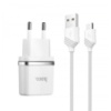 Набор СЗУ HOCO C12 Smart + кабель Micro, 2xUSB, 2.4A, кабель 1м, White, Blister