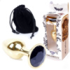 Золота анальна пробка з чорним кристалом S «Jewellery gold plug black» від Boss Series