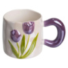 Новогодняя фарфоровая чашка для чая и кофе «Нежный Тюльпан» с 3D декором 400 мл, праздничная кружка чашка на подарок Фиолетовый FM-40C