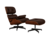 Крісло Релакс з отоманкою, коричнева шкіра, колір дерева палісандр