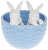 Декоративное кашпо «Кролики в корзинке» 14х13.5х15см, керамика, голубой с белым