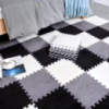 Коврик-пазл плюшевый, термоковрик, мат детский теплый 90*120см, 12 пазлов, 3 цвета белый/серый/черный