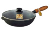 Сковорода чугунная 24*6см с деревянной ручкой со стеклянной крышкой (Т304С3)