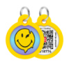Адресник для собак і котів металевий WAUDOG Smart ID з QR паспортом, малюнок «Смайли на блакитному», коло, Д 30 мм
