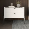 Тумба прикроватная LION Wood с двумя ящиками Нимфея Альба (белый) (черные ножки) (LION-041358) ТОП