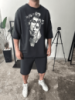 Комплект футболка та шорти чорного кольору з ДТФ принтом (оверсайз)