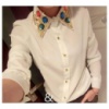 Блузка с отделкой камнями на воротнике, женская рубашка, шифонова блузка