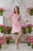 Коктейльна Коротка Сукня зі Стразами 24118 Рожева
