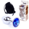 Анальна пробка із синім кристалом S «Jewellery silver plug dark blue» від Boss Series (розмір S)
