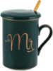 Кружка фарфоровая Coffee Prelude «Mr» 380мл с крышкой и ложкой, зеленая