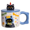 Чашка фарфоровая с крышкой Kitten's Birthday 400 (мл) подарочная кружка прикольная чашка для детей на подарок Синий FM-24A