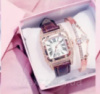 Женские часы Zexil  с розовым ремешком из экокожи + браслет Коричневый