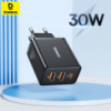 Baseus 30W зарядний пристрій, три порти 2U+C, швидка зарядка QC3.0 PD3.0 Type C PD Fast Charging For iPhone, Samsung.