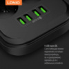 Сетевой фильтр удлинитель 6 розеток с 4 USB 2м с защитой и заземлением LDNIO SE 6403 2500W 10A Черный