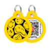 Адресник для собак і котів металевий WAUDOG Smart ID з QR паспортом, малюнок «Смайли на чорному», коло, Д 30 мм