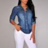 Джинсовая рубашка, джинсовая рубашка с длинным рукавом, женская джинсовая рубашка, жіноча джинсова рубашка