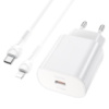 Мережевий зарядний пристрій з кабелем HOCO N22 Jetta PD25W charger set (Type-C to iP)(EU) White (6931474760074)