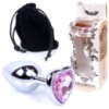 Анальна пробка з рожевим кристалом серце S «Jewellery silver heart plug rose» від Boss Series