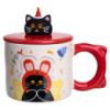 Чашка фарфоровая с крышкой Kitten's Birthday 400 (мл) подарочная кружка прикольная чашка для детей на подарок Красный FM-24D