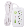 Сетевой фильтр кабель 4.75 м удлинитель F16 на 3 розетки 4 usb 2 type-c и кнопкой отключения Белый HP-5-21