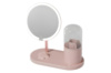 Дзеркало з LED підсвічуванням кругле + тубус для зберігання косметики (6016) (Рожеве)
