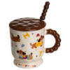 Новогодняя фарфоровая чашка «Веселая Такса» с крышкой и ложкой 400 мл, Праздничная кружка чашка для детей на подарок FM-17B