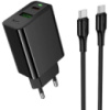 Мережевий зарядний пристрій Hoco CS95A Leader PD30W+QC3.0 (1USB-A/1C) + кабель Type-C to Type-C Black