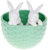 Декоративное кашпо «Кролики в корзинке» 14х13.5х15см, керамика, мятный с белым