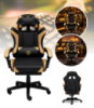 Геймерське крісло Primaveo з ергономічними подушками та висувною підставкою для ніг, Чорний/Золотий