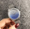 Женские наручные часы с камушками люкс качество на металлическом ремешке Серебро с синим