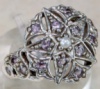 Серебряное кольцо с аметистами и жемчугом в викторианском стиле